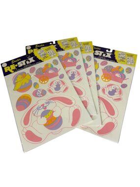 Vintage 1990s Easter Rabbit Window Clings Decals Lot Set of 4 Bunny Eggs Chicks
